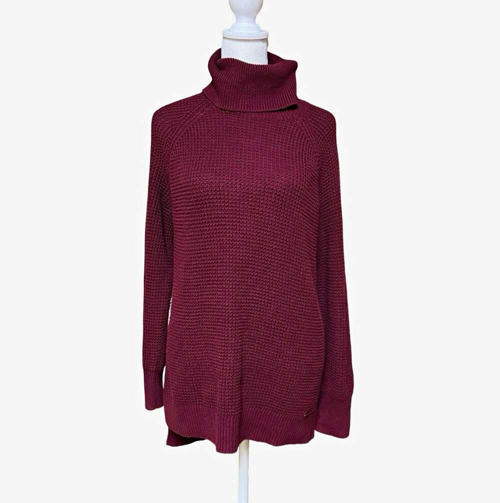 Michael Kors Burgundy Solid Knit Turtleneck Pullover Sweater Logo Womens S